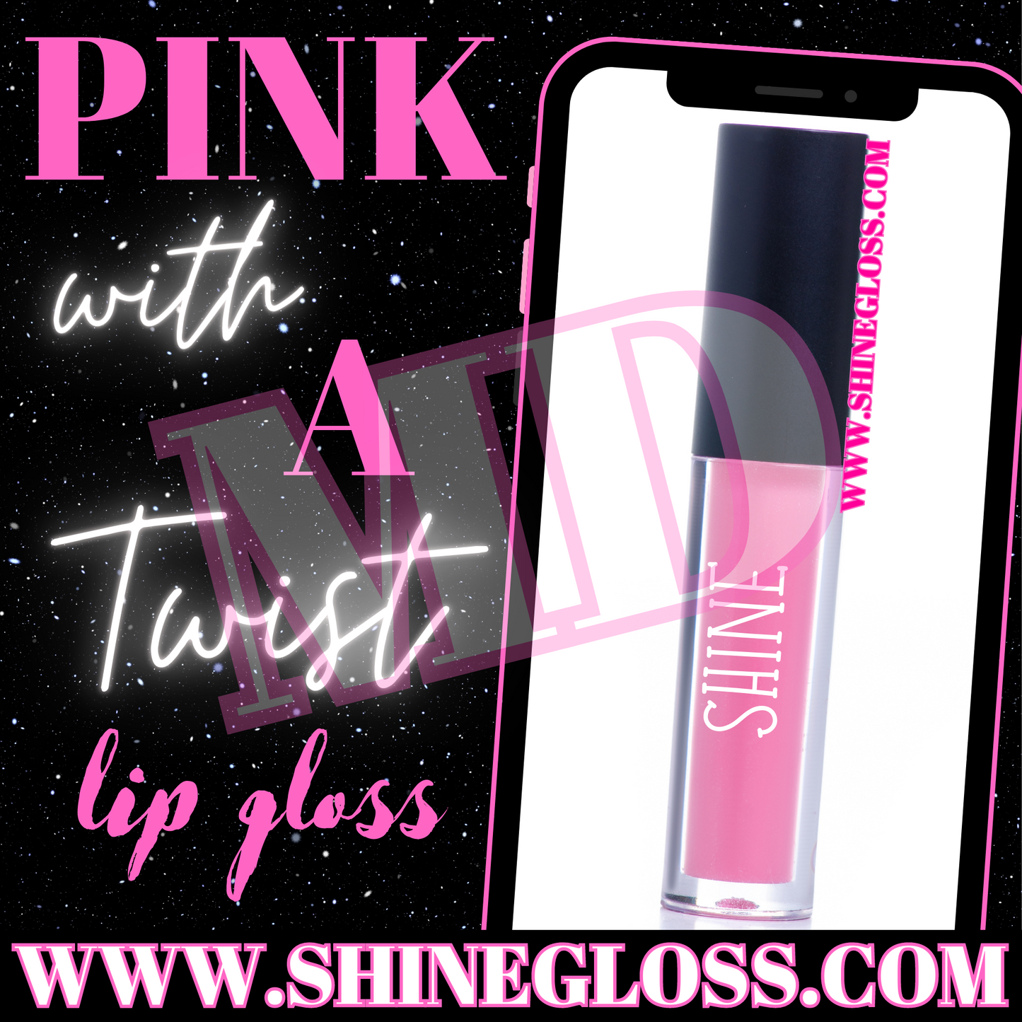 Pink, black and white website flyer