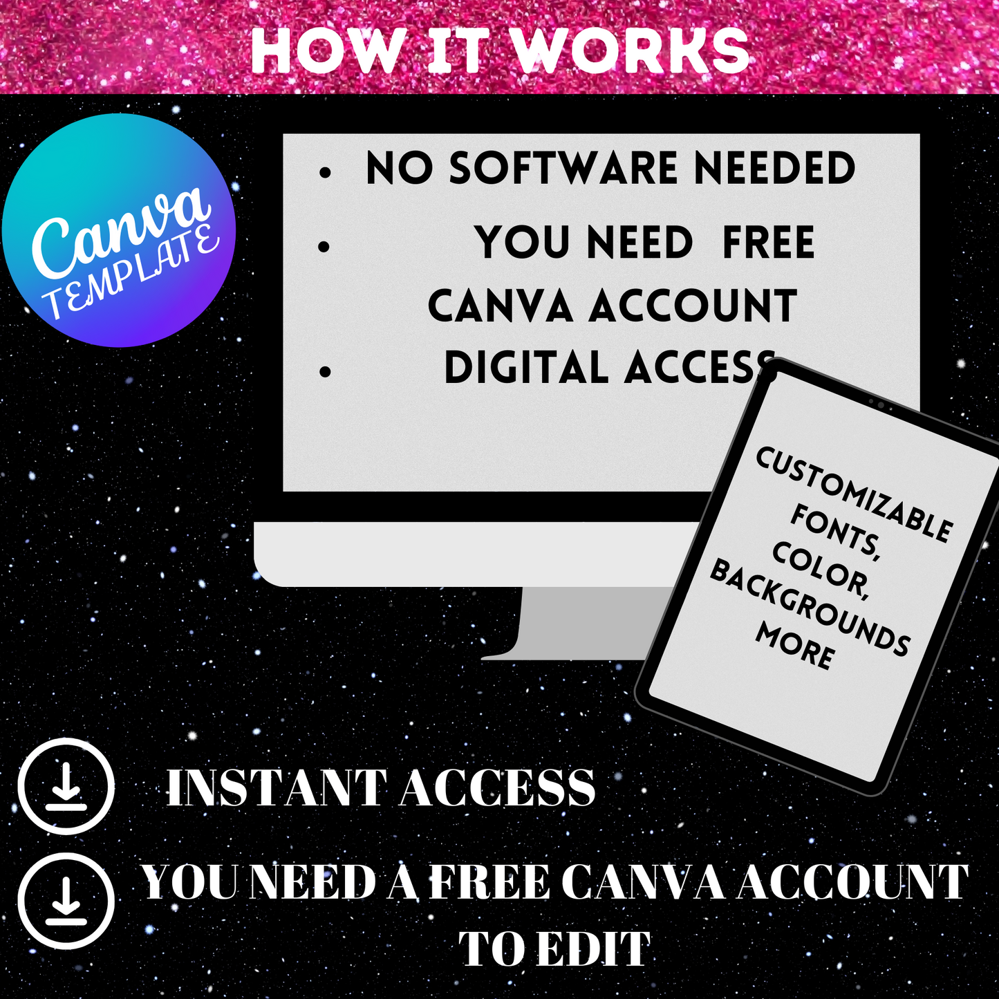 Pink, black and white website flyer